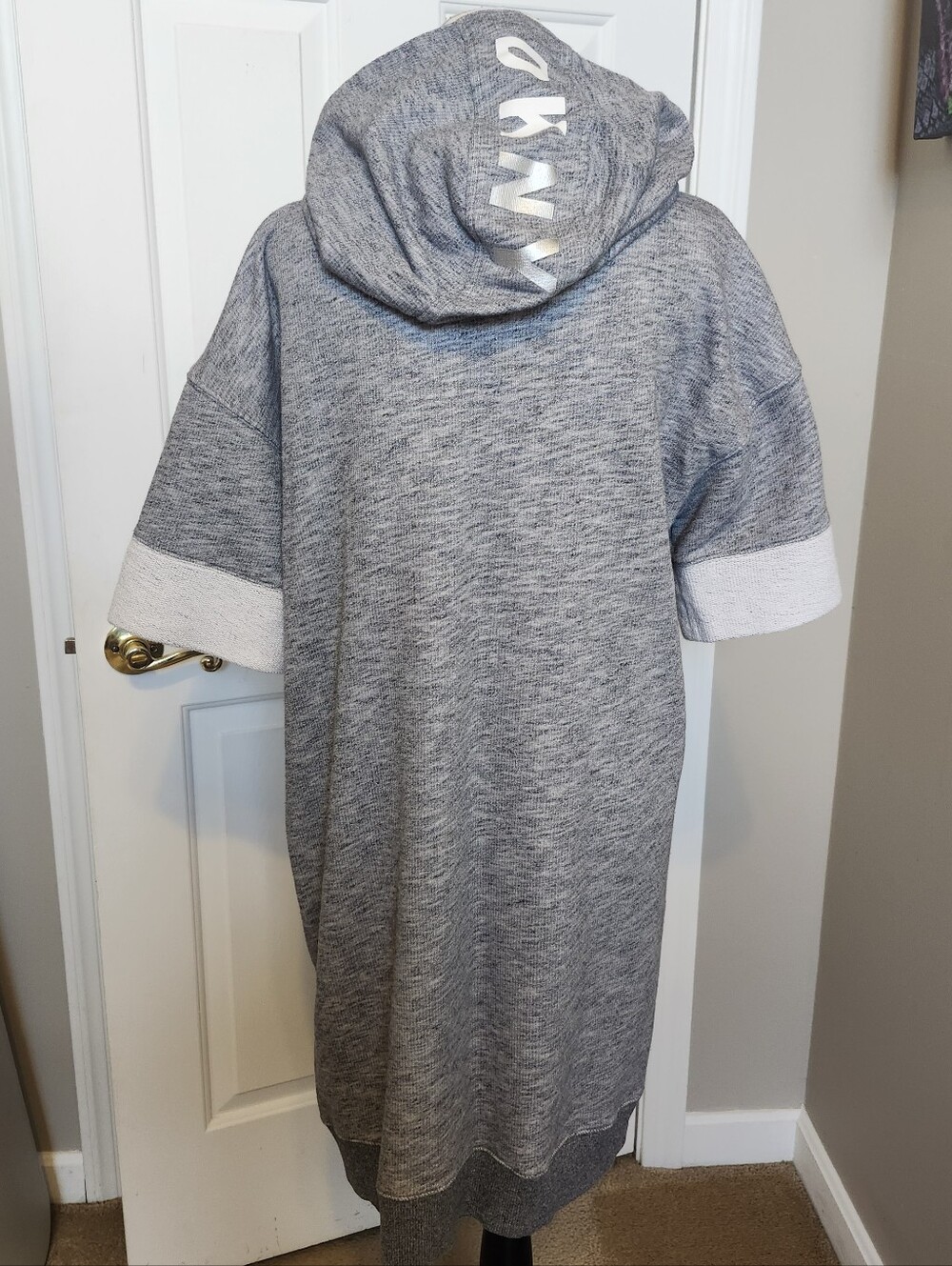DKNY Terry Cloth/ Sweatpants Material Gray Hooded Midi Dress Swim Cover Up, XL - Picture 3 of 6
